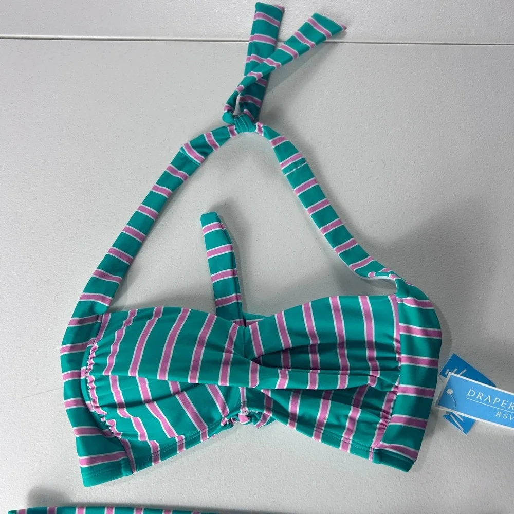 Draper James RSVP Prep In Your Step Striped Bikini Set Green Pink Size Small NEW